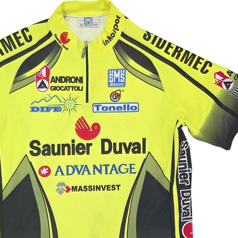 Santini Saunier Duval Cycling Jersey Mens XXL 1/4 Zip Bike High Vis Yellow Italy